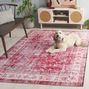 Safavieh Arizona Elegant Power Loomed Rug In Soothing Colors - Washable, Slip-resistant & Minimalist Design Red ,Beige Polyester Arz207p-6