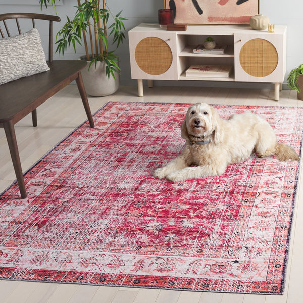 Safavieh Arizona Elegant Power Loomed Rug In Soothing Colors - Washable, Slip-resistant & Minimalist Design Red ,Beige Polyester Arz207p-6