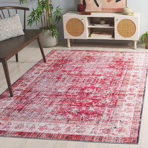 Safavieh Arizona Elegant Power Loomed Rug In Soothing Colors - Washable, Slip-resistant & Minimalist Design Red ,Beige Polyester Arz207p-6
