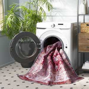 Safavieh Arizona Elegant Runner Rug For Hallways – Timeless Design, Washable, Slip-resistant, Classic Charm Red ,Beige Polyester Arz207p-5