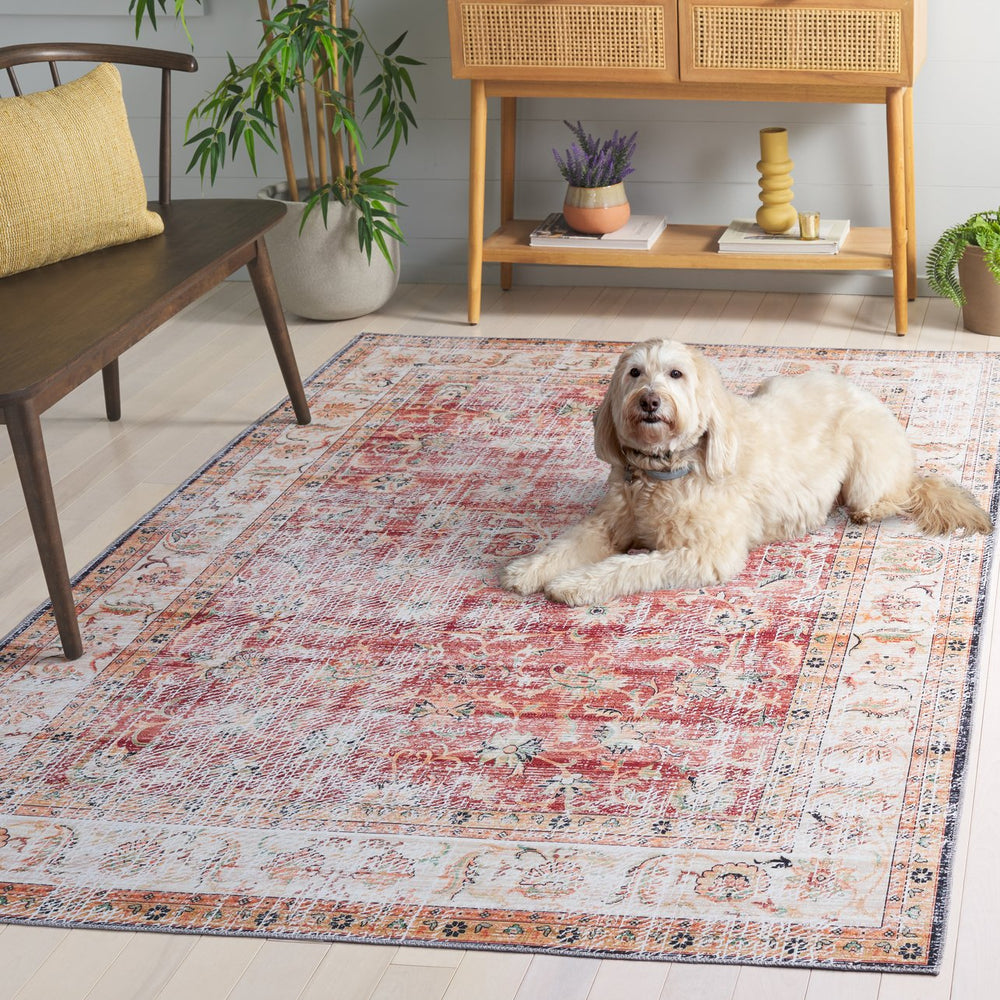 Safavieh Arizona Elegant Power Loomed Rug In Soothing Colors - Washable, Slip-resistant & Minimalist Design Rust ,Beige Polyester Arz207r-4