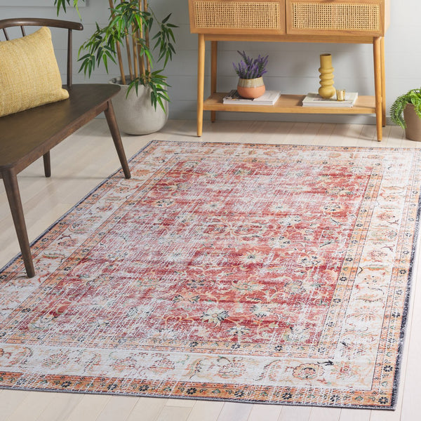 Safavieh Arizona Elegant Power Loomed Rug In Soothing Colors - Washable, Slip-resistant & Minimalist Design Rust ,Beige Polyester Arz207r-4