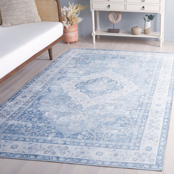 Safavieh Arizona 6ft Round Area Rug In Light Blue & Blue - Elegant Traditional Design With Medallion Pattern Light Blue ,Blue Polyester Arz211m-6r