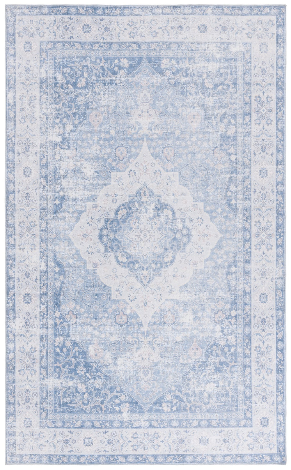 Safavieh Arizona 6ft Round Area Rug In Light Blue & Blue - Elegant Traditional Design With Medallion Pattern Light Blue ,Blue Polyester Arz211m-6r