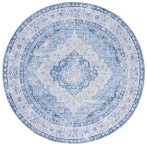 Safavieh Arizona 6ft Round Area Rug In Light Blue & Blue - Elegant Traditional Design With Medallion Pattern Light Blue ,Blue Polyester Arz211m-6r