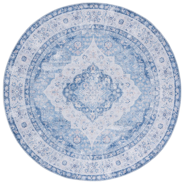 Safavieh Arizona 6ft Round Area Rug In Light Blue & Blue - Elegant Traditional Design With Medallion Pattern Light Blue ,Blue Polyester Arz211m-6r