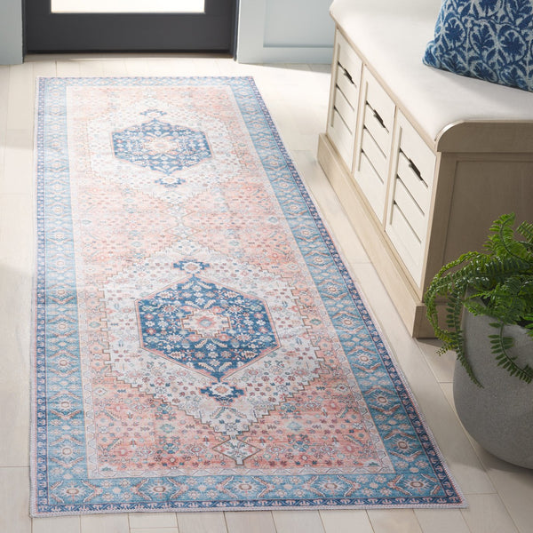 Safavieh Arizona Round Area Rug In Warm Rust & Aqua - Traditional Elegance, Durable & Washable Design, 6ft Rust ,Aqua Polyester Arz214p-6r