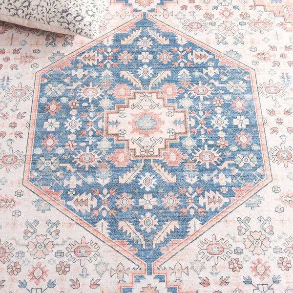 Safavieh Arizona Round Area Rug In Warm Rust & Aqua - Traditional Elegance, Durable & Washable Design, 6ft Rust ,Aqua Polyester Arz214p-6r