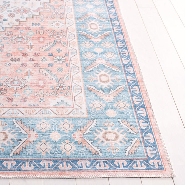 Safavieh Arizona Round Area Rug In Warm Rust & Aqua - Traditional Elegance, Durable & Washable Design, 6ft Rust ,Aqua Polyester Arz214p-6r