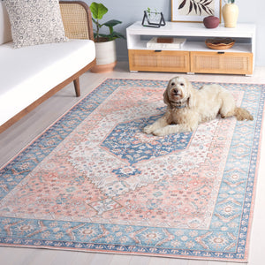 Safavieh Arizona Round Area Rug In Warm Rust & Aqua - Traditional Elegance, Durable & Washable Design, 6ft Rust ,Aqua Polyester Arz214p-6r