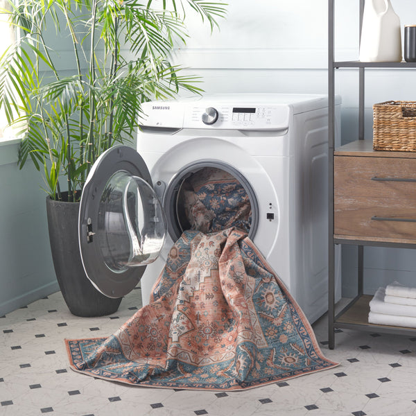 Safavieh Arizona Round Area Rug In Warm Rust & Aqua - Traditional Elegance, Durable & Washable Design, 6ft Rust ,Aqua Polyester Arz214p-6r