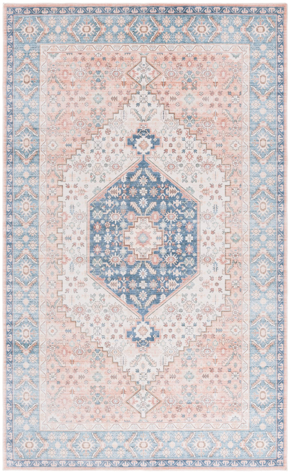 Safavieh Arizona Round Area Rug In Warm Rust & Aqua - Traditional Elegance, Durable & Washable Design, 6ft Rust ,Aqua Polyester Arz214p-6r