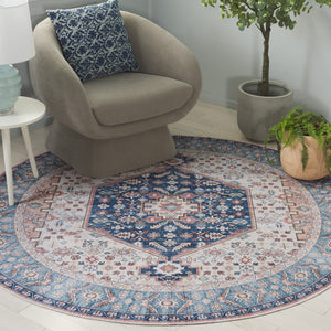 Safavieh Arizona Round Area Rug In Warm Rust & Aqua - Traditional Elegance, Durable & Washable Design, 6ft Rust ,Aqua Polyester Arz214p-6r