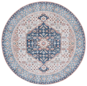 Safavieh Arizona Round Area Rug In Warm Rust & Aqua - Traditional Elegance, Durable & Washable Design, 6ft Rust ,Aqua Polyester Arz214p-6r