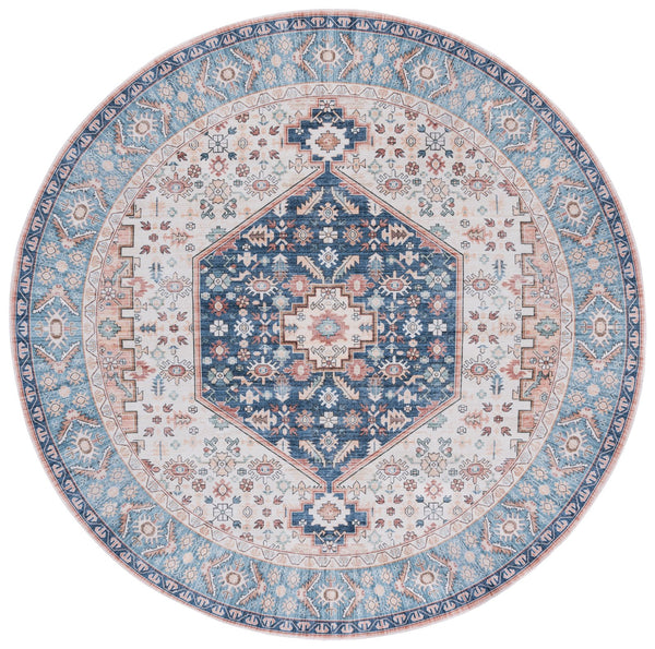 Safavieh Arizona Round Area Rug In Warm Rust & Aqua - Traditional Elegance, Durable & Washable Design, 6ft Rust ,Aqua Polyester Arz214p-6r