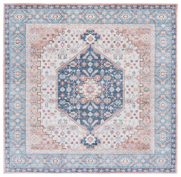 Safavieh Arizona Round Area Rug In Warm Rust & Aqua - Traditional Elegance, Durable & Washable Design, 6ft Rust ,Aqua Polyester Arz214p-6r