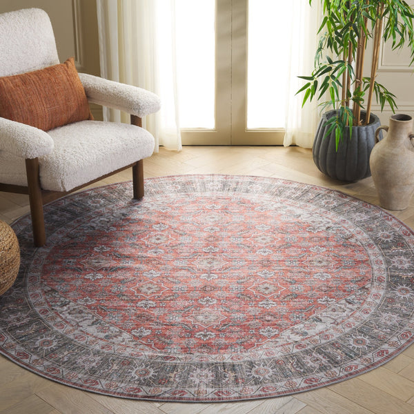 Safavieh Arizona Round Area Rug 6' X 6' In Rust & Olive - Timeless Elegance, Soft Touch, Easy Care & Slip-resistant Rust ,Olive Polyester Arz215p-6r