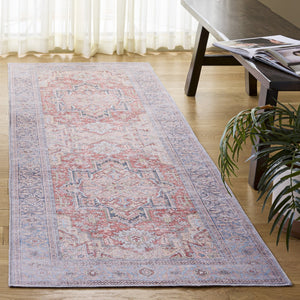 Safavieh Arizona Classic Rust & Blue Runner Rug — Low-Profile Polyester, Machine-Washable, Slip-Resistant Elegance 2'-6" x 8'-0" ARZ238P-28