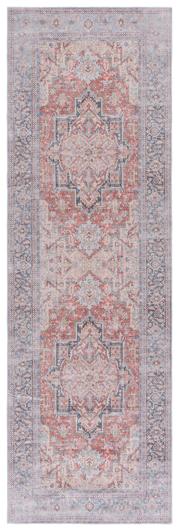 Safavieh Arizona Classic Rust & Blue Runner Rug — Low-Profile Polyester, Machine-Washable, Slip-Resistant Elegance 2'-6" x 8'-0" ARZ238P-28