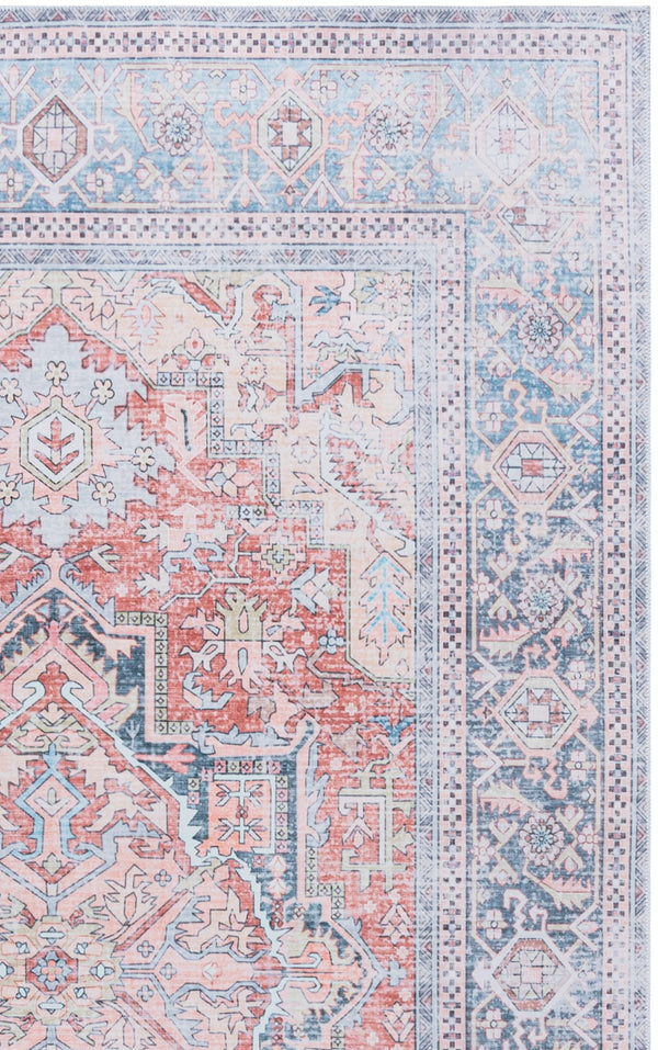 Safavieh Arizona Low‑Profile Rust And Blue Area Rug — 1/8" Slim Pile, Power‑Loomed Polyester, Washable, Slip‑Resistant 5'-0" x 8'-0" ARZ238P-5