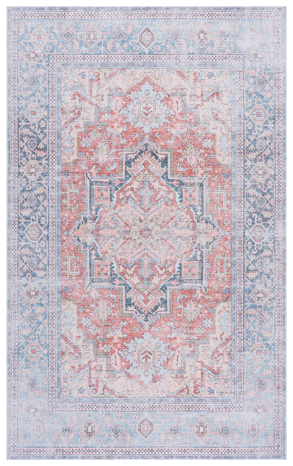 Safavieh Arizona Rust And Blue Area Rug — Low-Profile Modern Oriental Design, Durable Polyester, Machine-Washable 9'-0" x 12'-0" ARZ238P-9
