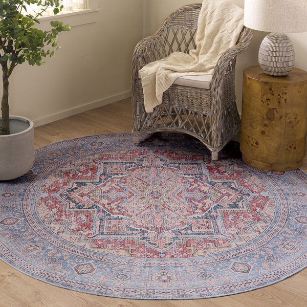 Safavieh Arizona Low‑Profile Rust And Blue Area Rug — 1/8" Slim Pile, Power‑Loomed Polyester, Washable, Slip‑Resistant 5'-0" x 8'-0" ARZ238P-5