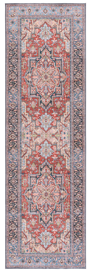 Safavieh Arizona Low-Profile Round Rug In Rust & Blue — Durable Power-Loomed Polyester, Washable, Slip-Resistant 6'-0" x 6'-0" ARZ300P-6R