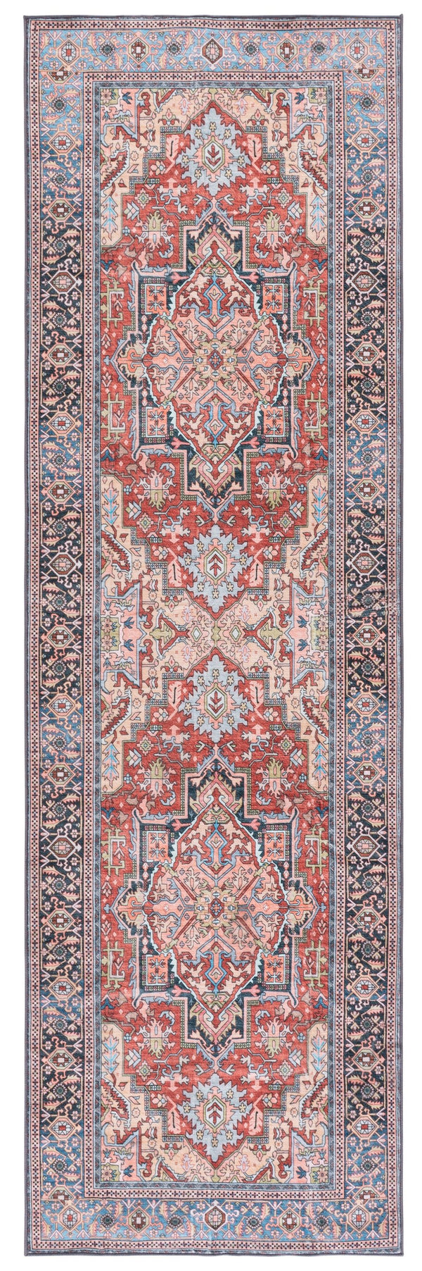 Safavieh Arizona Power‑Loomed Rust And Blue Area Rug, Oriental-Inspired Design, Soft Polyester, Machine-Washable And Slip-Resistant 4'-0" x 6'-0" ARZ300P-4