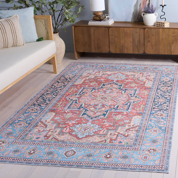 Safavieh Arizona Rust And Blue Oriental-Inspired Area Rug, 8X10 Washable Polyester With Slip-Resistant Backings 9'-0" x 12'-0" ARZ300P-9