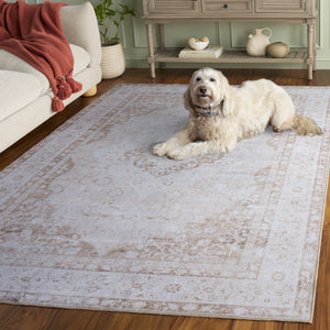 Safavieh Arizona Medallion Area Rug In Beige & Light Taupe — Low-Profile, Durable Polyester, Easy-Care Elegance 6'-0" x 9'-0" ARZ301B-6