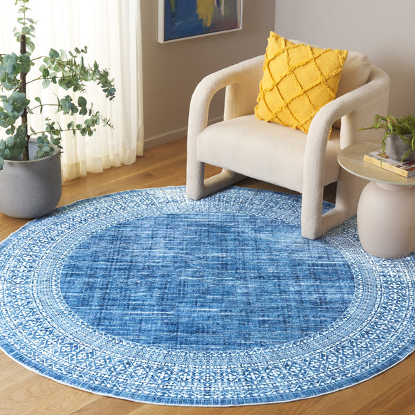 Safavieh Arizona 6' Round Area Rug In Blue & Ivory - Elegant Traditional Design, Washable, Slip-resistant Comfort Blue ,Ivory Polyester Arz303m-6r