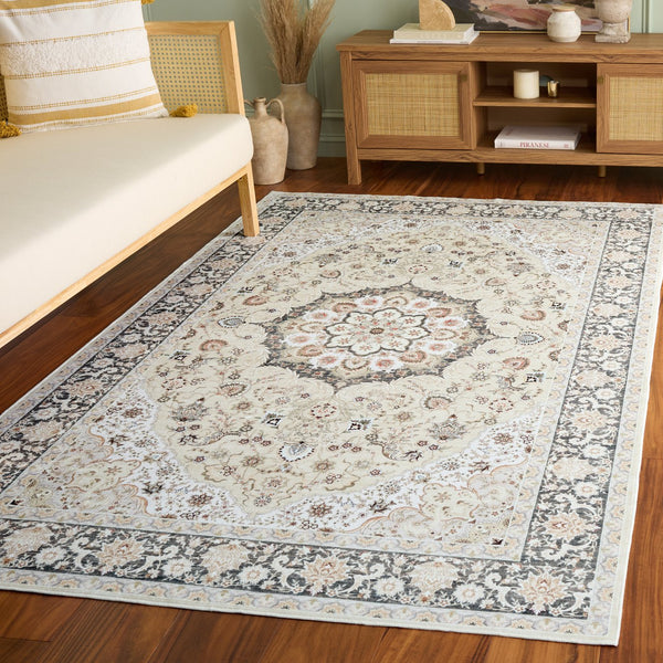 Safavieh Arizona Sage And Ivory Round Area Rug With Floral Motif, Low-Profile Pile, Durable Polyester 6'-0" x 6'-0" ARZ306W-6R