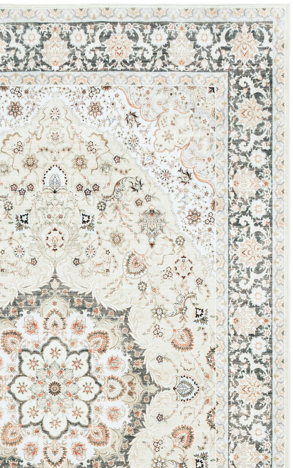 Safavieh Arizona Sage And Ivory Floral-Traditional Area Rug, Power-Loomed Polyester, Low Pile, Washable, Slip-Resistant Backing 4'-0" x 6'-0" ARZ306W-4
