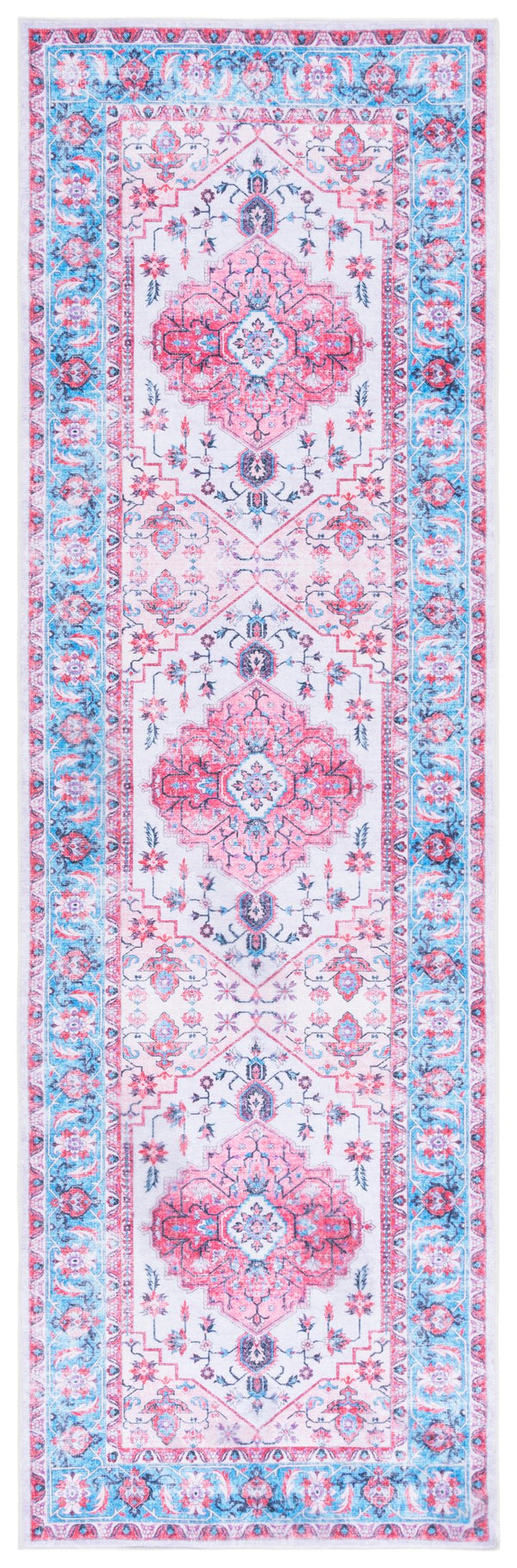 Safavieh Arizona Traditional Style Runner Area Rug - Elegant Ivory & Light Blue Design For Hallways & Rooms Ivory ,Light Blue Polyester Arz314a-28