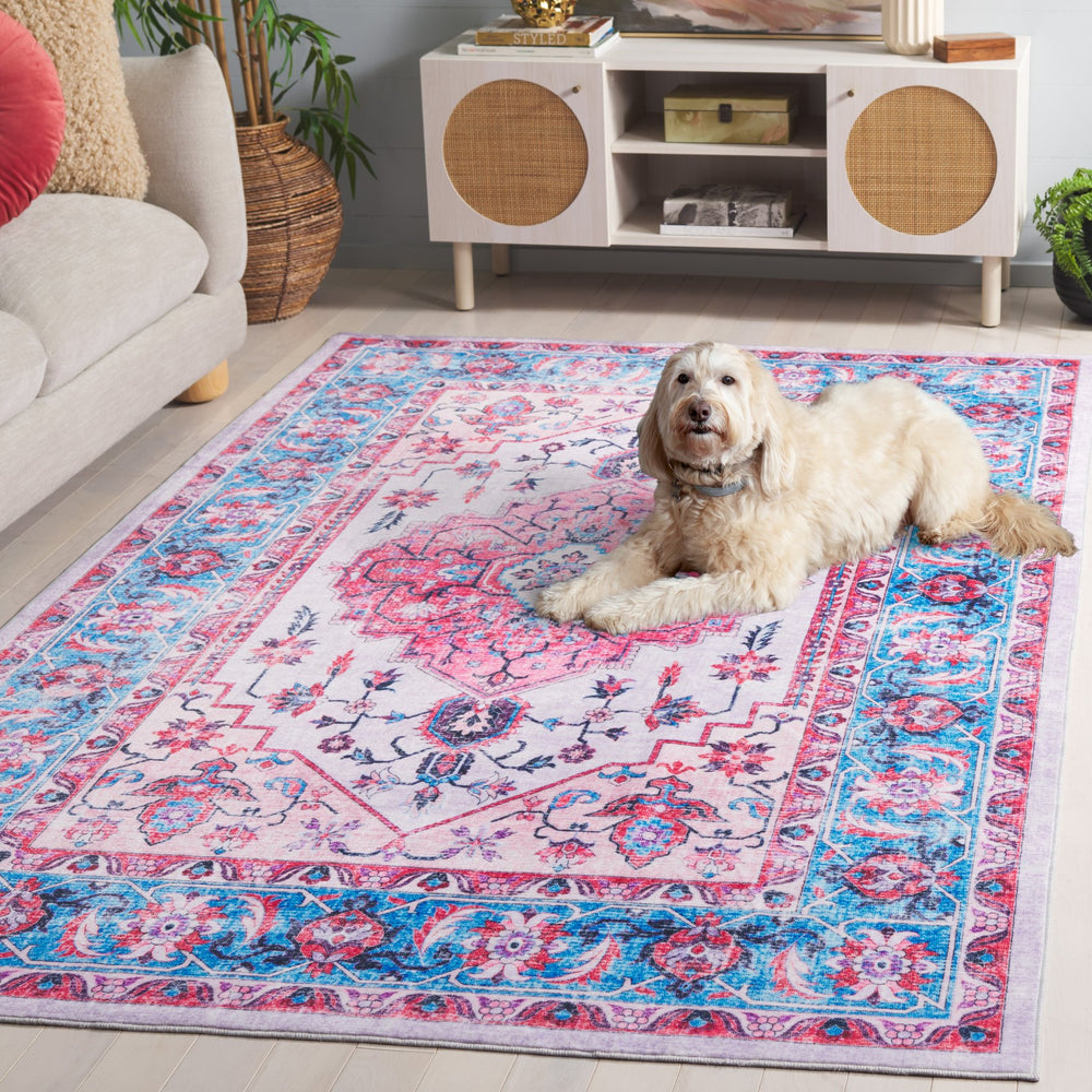 Safavieh Arizona Ivory & Light Blue Traditional Area Rug — Low-Profile, Washable Polyester, Slip-Resistant Finish 6'-0" x 8'-0" ARZ314A-68