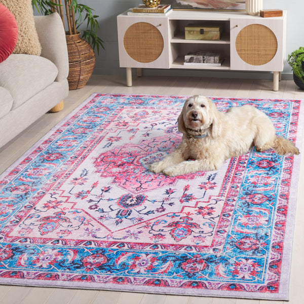 Safavieh Arizona Elegant Area Rug - Timeless Design, Durable Polyester, Washable, Slip-resistant Comfort Ivory ,Light Blue Polyester Arz314a-8