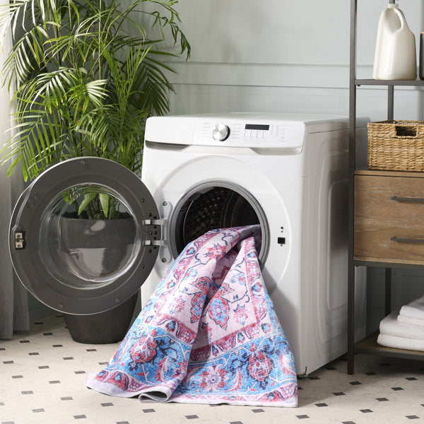 Safavieh Arizona Elegant Area Rug - Timeless Design, Durable Polyester, Washable, Slip-resistant Comfort Ivory ,Light Blue Polyester Arz314a-8