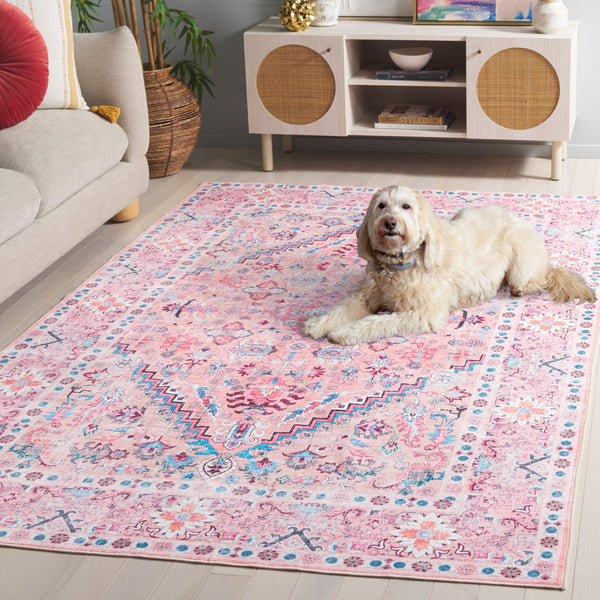 Safavieh Arizona Elegant Area Rug With Traditional Patterns, Washable Design, Durable Polyester Craftsmanship Beige ,Pink Polyester Arz315b-4