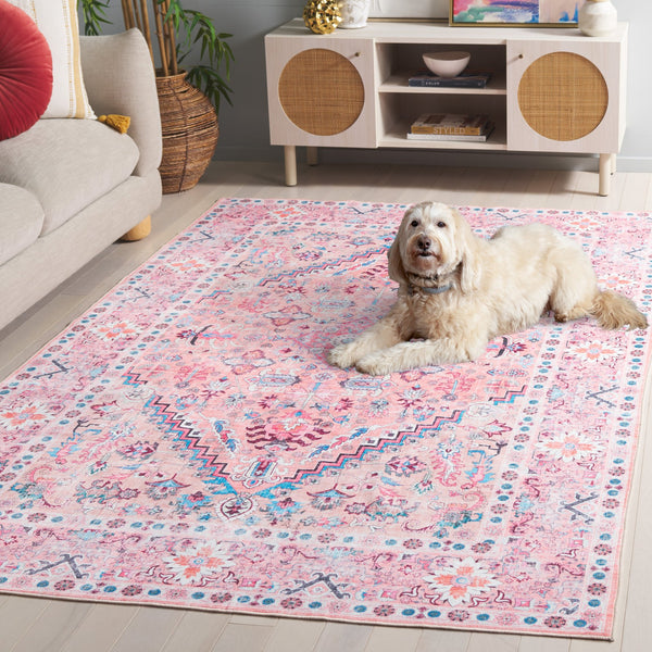 Safavieh Arizona Elegant Beige And Pink Floral Runner Rug, Low-Profile Polyester Power-Loomed, Washable Backing 2'-0" x 5'-0" ARZ315B-25