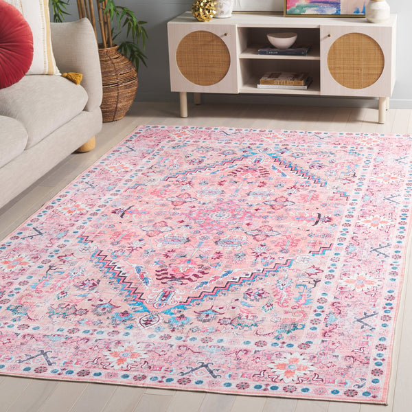Safavieh Arizona Round Beige And Pink Area Rug — Low‑Profile Polyester Power‑Loomed Accent For Modern Spaces 4'-0" x 4'-0" ARZ315B-4R