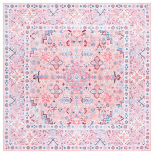 Safavieh Arizona Square Area Rug With Beige Pink Floral Motif, Low 1/4" Pile, Power‑Loomed Durable Polyester Finish 4'-0" x 4'-0" ARZ315B-4SQ