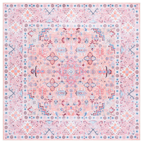Safavieh Arizona Square Area Rug With Beige Pink Floral Motif, Low 1/4" Pile, Power‑Loomed Durable Polyester Finish 4'-0" x 4'-0" ARZ315B-4SQ