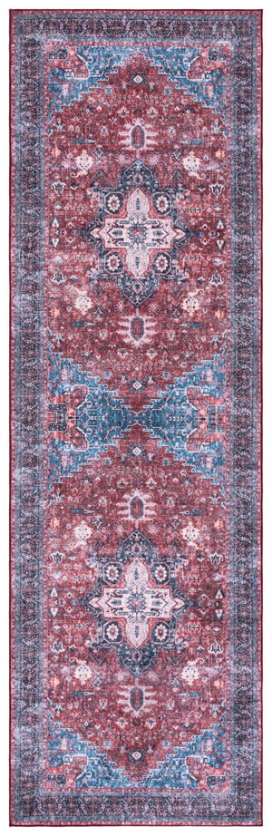 Safavieh Arizona Traditional Runner Rug In Bold Red And Navy - Stylish, Durable, Washable, Slip-resistant Design Red ,Navy Polyester Arz316q-28