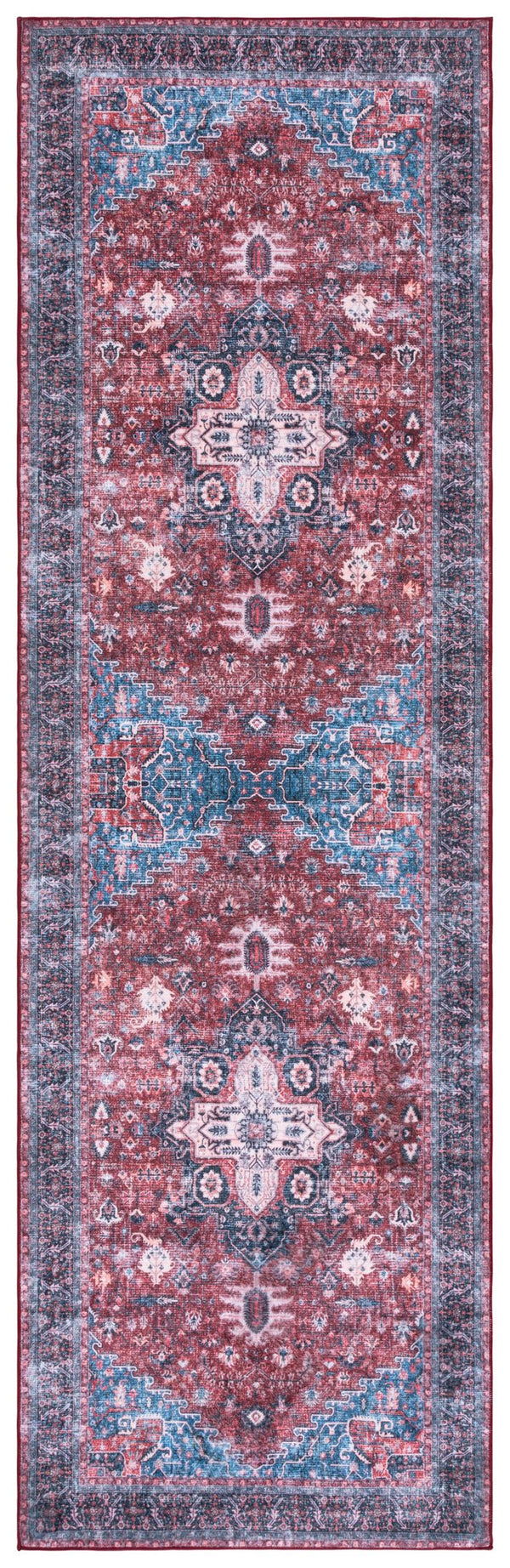 Safavieh Arizona Traditional Runner Rug In Bold Red And Navy - Stylish, Durable, Washable, Slip-resistant Design Red ,Navy Polyester Arz316q-28