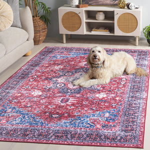 Safavieh Arizona Traditional Runner Rug In Bold Red And Navy - Stylish, Durable, Washable, Slip-resistant Design Red ,Navy Polyester Arz316q-5