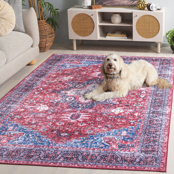 Safavieh Arizona Traditional Runner Rug In Bold Red And Navy - Stylish, Durable, Washable, Slip-resistant Design Red ,Navy Polyester Arz316q-5