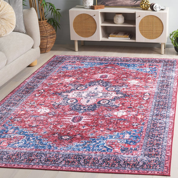 Safavieh Arizona Traditional Power Loomed Area Rug - Vibrant Colors, Durable, Washable & Slip-resistant Design Red ,Navy Polyester Arz316q-6
