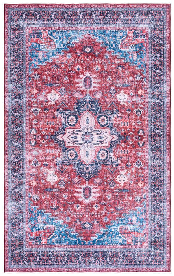 Safavieh Arizona Traditional Runner Rug In Bold Red And Navy - Stylish, Durable, Washable, Slip-resistant Design Red ,Navy Polyester Arz316q-5