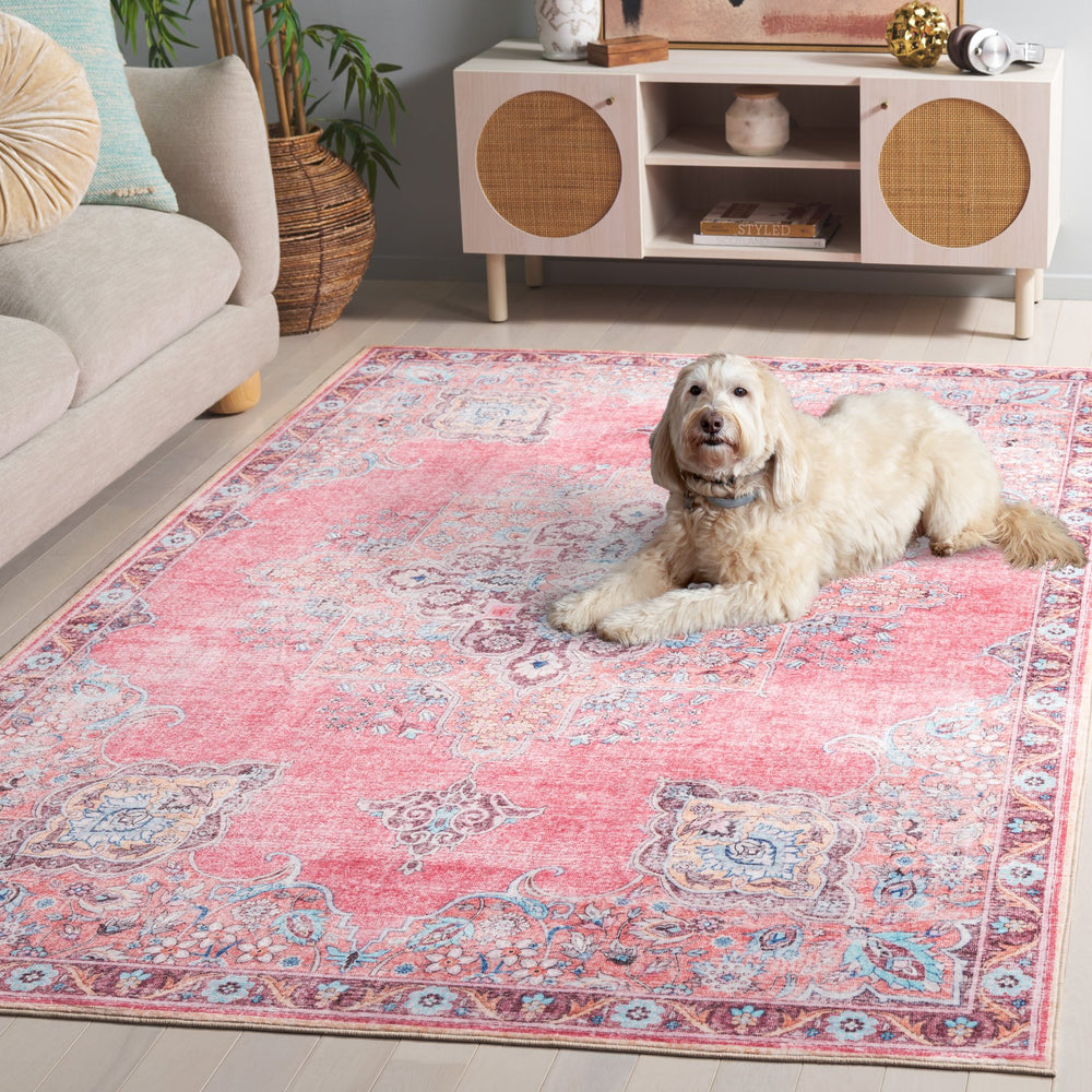 Safavieh Arizona Soft Pink Beige Round Area Rug – Low Profile 1/4" Pile, Machine Washable, Slip-Resistant 8'-0" x 8'-0" ARZ318U-8R