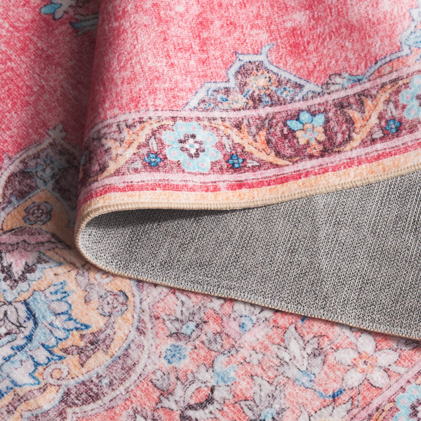 Safavieh Arizona Timeless Pink And Beige Area Rug — Low-Profile Polyester Power-Loomed Design, Washable, Slip-Resistant Flooring Centerpiece 8'-0" x 10'-0" ARZ318U-8